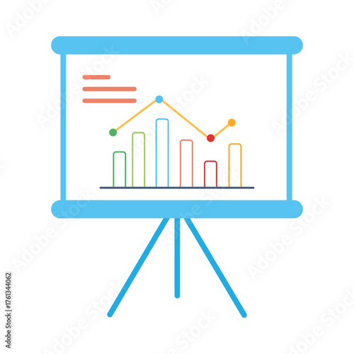 Business presentation whiteboard displaying bar and line graph data analytics trends vector