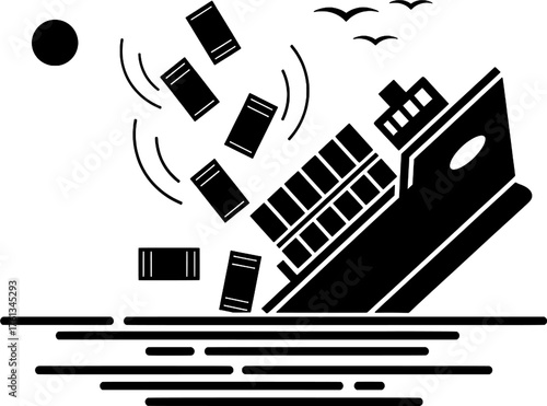 Shipping Accident Icon: Container Ship Losing Cargo in Storm