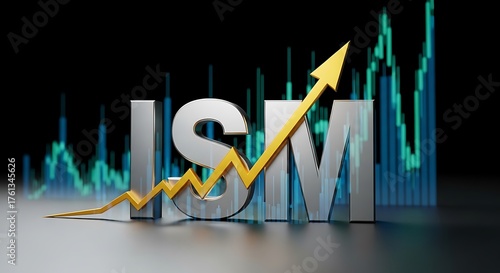 Silver letters I S M with golden upward arrow golden arrow