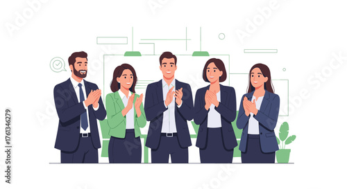 Diverse business team celebrating success with enthusiastic applause in a modern office environment