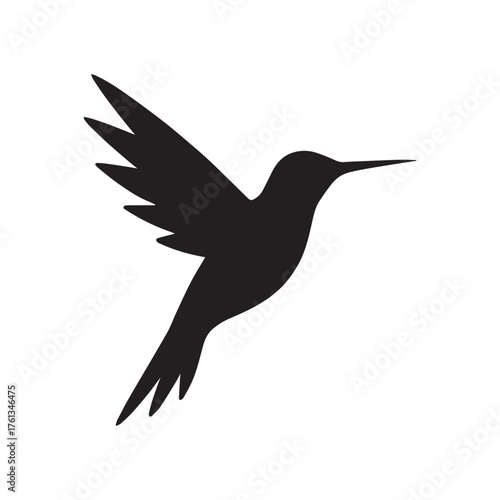 Vector art of silhouette of a hummingbird, capturing its delicate flight and vibrant energy as it hovers and sips nectar from flowers
