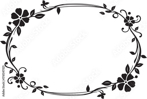 Black flower frame, silhouette, ornamental frame, ornament, border, decorative frame, decoration, label, vintage, retro, wedding invitation, cut file, Cricutvector, SVG, DXF, PNG, clipart, floral fram