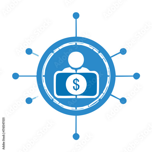 Blue icon showing person with dollar sign network