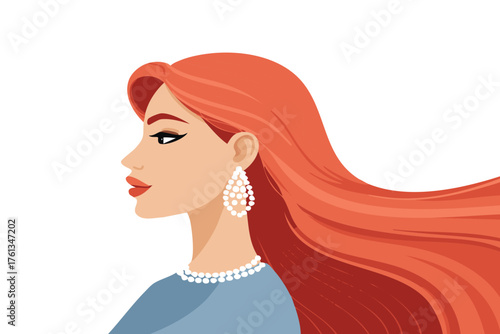 Illustration of a woman with red hair in profile