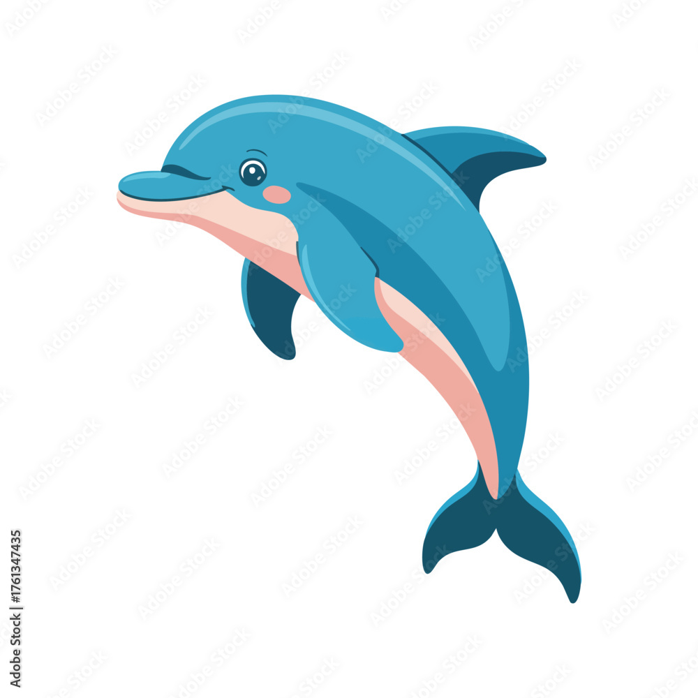 Fototapeta premium blue cartoon dolphin jumping