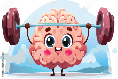 Cartoon brain lifting barbell weight training fitness