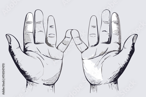 Two hands with fingers touching in a sketch style