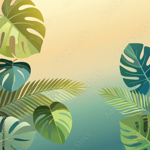 Tropical leaves with a gradient background design