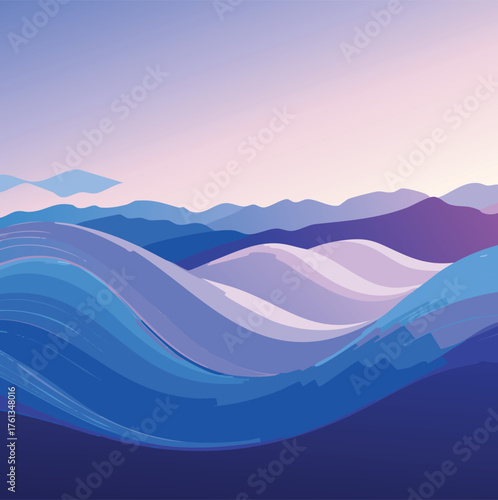 Illustration of blue and purple abstract mountains