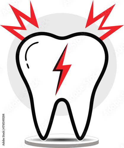 Tooth with Red Lightning Bolt Symbolizing Toothache or Pain dental pain dental problem