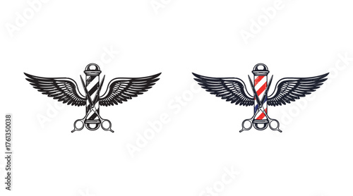 Barbershop service concept barbershop emblem razor and haircut scissors