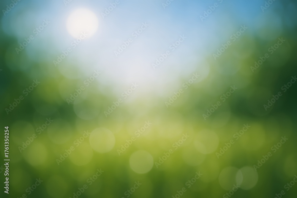 Obraz premium Dreamy Sunlight on Nature s Green Field Blurred Bokeh Background