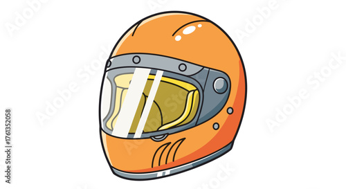 Vivid Orange Racing Helmet Ready for Action: Protective Gear for Motorsports, Graphic Illustration of a Racer's Helmet for Sports Presentation, Website Design, Automotive Marketing Material, Depicting