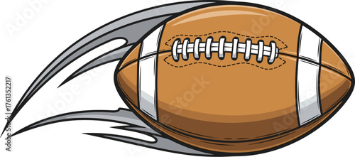 Speeding Football Hurtling Through the Air with Gray Flames, American Sport Artwork Illustration, Team Spirit, Competitive Athletics, Game Day, Sporting Event, Mascot, Poster Graphic, Motion, Action,