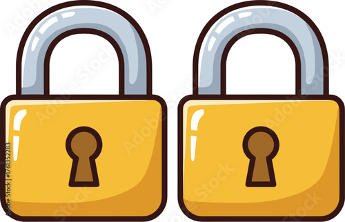 Pair of Golden Padlocks Symbolizing Security and Protection in a Digital World Illustration, Emphasizing Privacy, Encryption, and Data Safety for Cybersecurity, Business, Technology, and Web Applicati