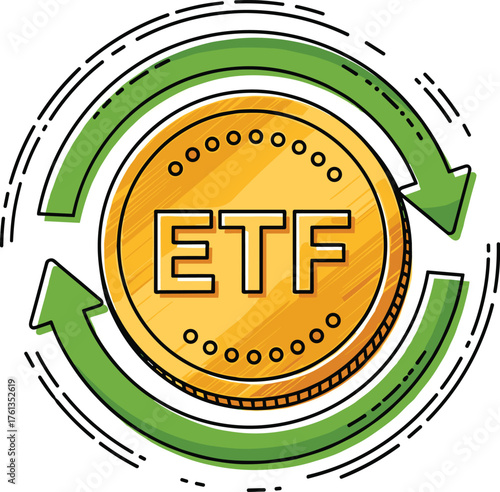Dynamic Exchange Traded Fund (ETF) Investment Strategy Circular Flow in Financial Market, Revolving Assets for Portfolio Diversification and Wealth Accumulation, Modern Finance, Investing, Trading, Cu