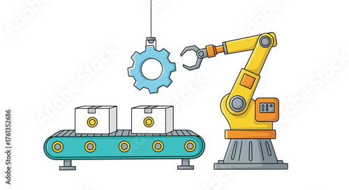 Automated Manufacturing Process Assembling Gear on Conveyor Belt in Factory Setting Depicting Industrial Production, Innovation, Modern Technology, and Engineering Solutions for Business and Industry