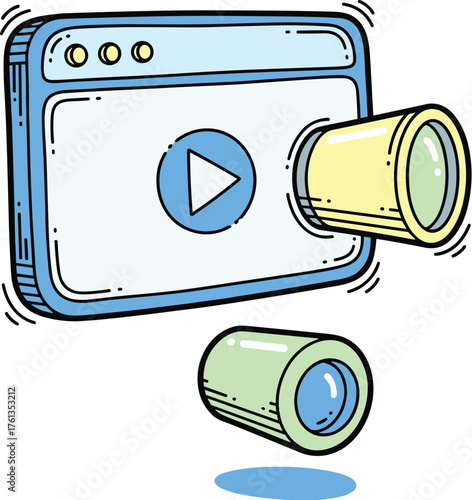 Engaging Online Video Content Creation Platform with Virtual Reality Integration, Interactive Experience, and Dynamic Visualizations in Modern Tech Illustration Style, Streaming Media, Entertainment,