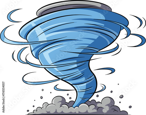Cartoon Tornado Twisting Vigorously Across the Plains, Creating Dust Clouds and Destruction, Symbolizing Nature's Fury,  Whirlwind,  Climate Change, Natural Disaster, Weather Anomaly, Environment, Ill