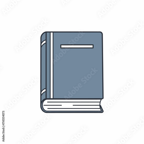 Stylized vector illustration of a single closed blue book icon isolated on a white background.