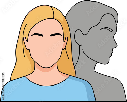 Woman Facing Challenges: Facing Internal Struggle, Inner Conflict, Mental Health Issues, Shadow Self, Depression, Anxiety, Isolation, Loneliness, Personal Growth and Emotional Wellness, Representing S