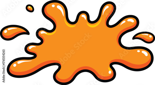 Vibrant Orange Splash Graphic Element with Bold Black Outline - Cartoonish Paint Blob Illustration for Creative Designs, Playful Websites, Children's Projects, Modern Art, Trendy Backgrounds and Retro