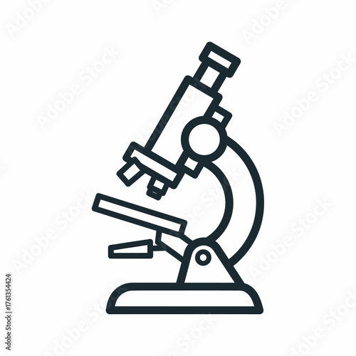 A black line art icon of a laboratory microscope for scientific research and discovery on a white background.