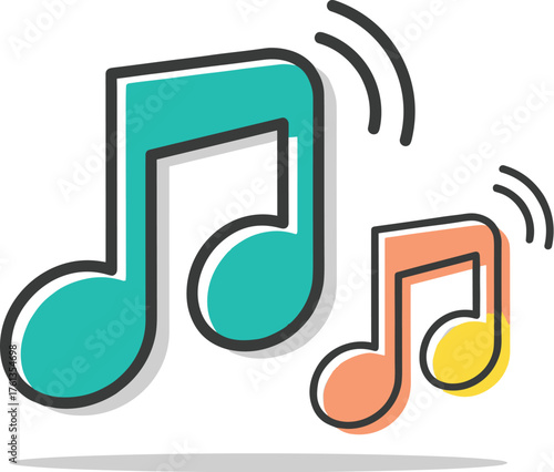Vibrant Musical Notes Floating with Sound Waves, Representing Melody and Harmony in Music Education, Entertainment, Composition, Colorful Graphic Elements for Presentations, Websites, and Creative Med