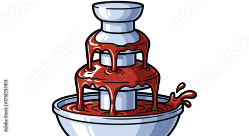 Delicious Chocolate Fountain Flowing at a Party Celebration, Sweet Treat Delight, Foodie Indulgence at a Holiday Event or Festive Gathering, Dessert Presentation, Confectionery Art, Cartoon Style, Iso