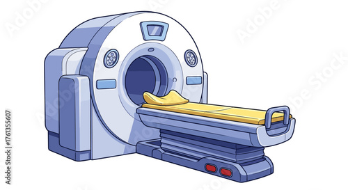 Modern Medical CT Scan Machine in Examination Room for Diagnosis and Treatment Planning, Healthcare Technology for Radiology, Hospital Equipment for Imaging, Science Illustration for Presentation Mate