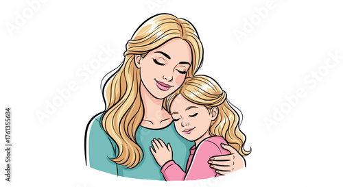 Loving Mother Embracing Daughter in Tender Moment of Affection Indoors, Illustrating Maternal Bond and Family Love, Perfect for Parenting Blogs, Mother's Day Greetings, Educational Resources, with a C