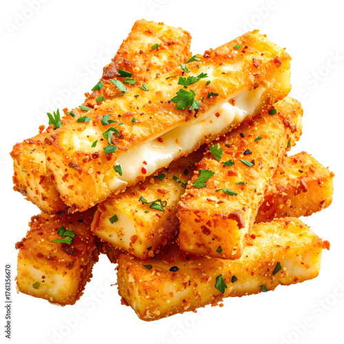 Fried halloumi sticks isolated on white background