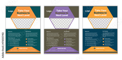 a bundle of 3 templates business flyer design, in blue color, and modern design,marketing,business proposal, promotion, advertise, publication and editable vector template design