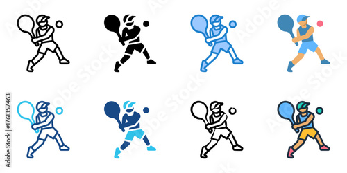 Swinging Tennis icon set multiple style collection 
