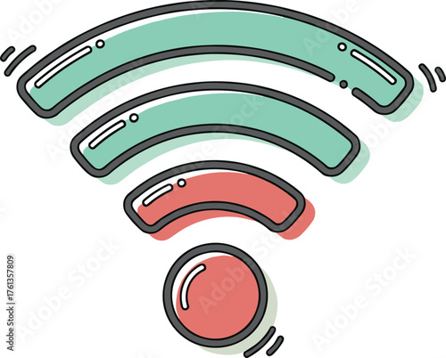 Faded Wi-Fi Signal Graphic with Weak Connection Displayed in Cartoon Style on White Background Illustrating Network Issues for Technology Presentations and Internet Connectivity Problems in Digital Co