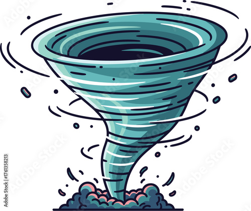 Intense Tornado Spinning, Destructive Weather Phenomenon Illustration on White Background, Swirling Vortex Graphic for Climate Change Awareness, Nature's Fury, Atmospheric Disturbance, Meteorology Stu