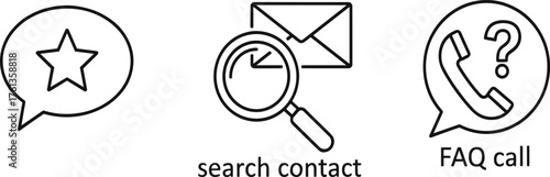 Customer Service and Support Icon Set - Favorite, Search Contact, and FAQ Call Options Vector