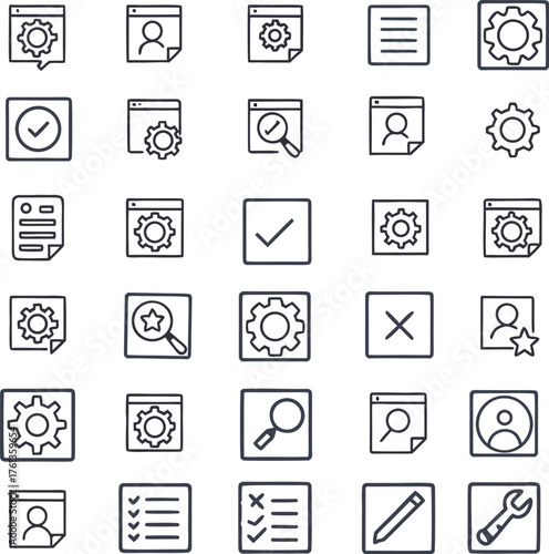Digital Interface Icons: An array of user interface icons, clean, modern, perfect for digital design, representing functionalities and user interactions.