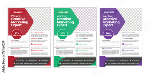 a bundle of 3 templates business flyer design, in blue color, and modern design,marketing,business proposal, promotion, advertise, publication and editable vector template design