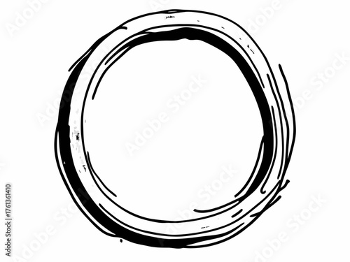 Grunge circle brush stroke vector illustration uneven edges black ink isolated scalable eps