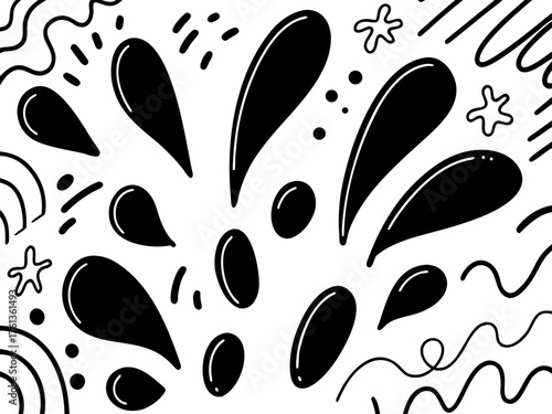 Abstract messy ink drops and doodle composition vector art illustration