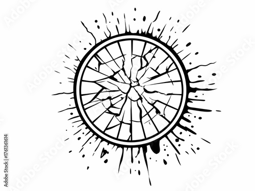 Vector splattered paint circle with cracks and scratches scalable illustration