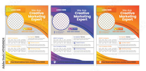 a bundle of 3 templates business flyer design, in blue color, and modern design,marketing,business proposal, promotion, advertise, publication and editable vector template design