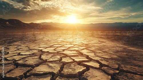 Cracked earth landscape sunset