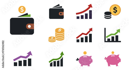 Wallet, Economy, and Growth Icons Visualize Financial Concepts with These Colorful Graphics