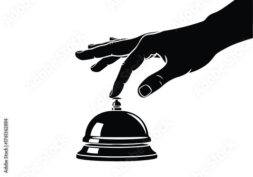Vector illustration of hand pressing a vintage hotel service bell