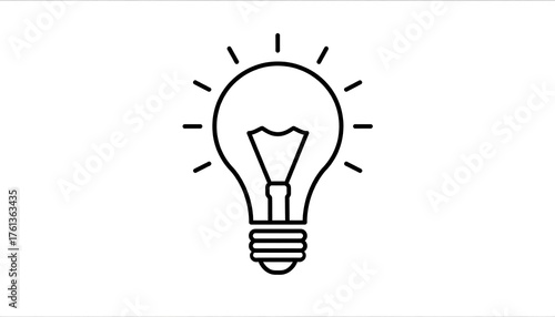 Simple Line Art Light Bulb Icon Representing Ideas and Innovation.