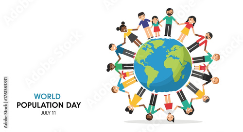 Global Unity Diverse People Holding Hands Around the Earth for World Population Day