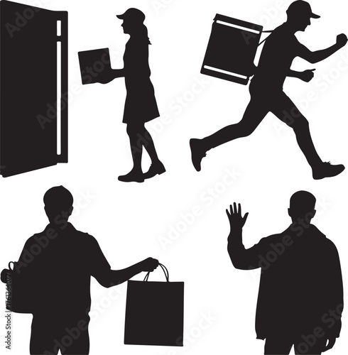 Home Delivery and Courier Silhouettes Set