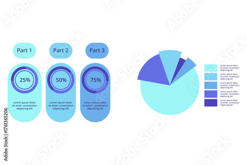Infographic set with data distribution in clear format. Segments representing different percentages and pie chart data representation